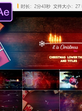 圣诞AE模板绿色边框雪花森林新年相框节日装饰动画效果展示集