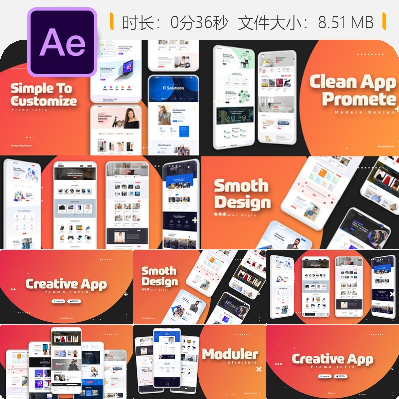 创意应用推广AE模板平板手势扁平设计演示动画4K高清视频素材