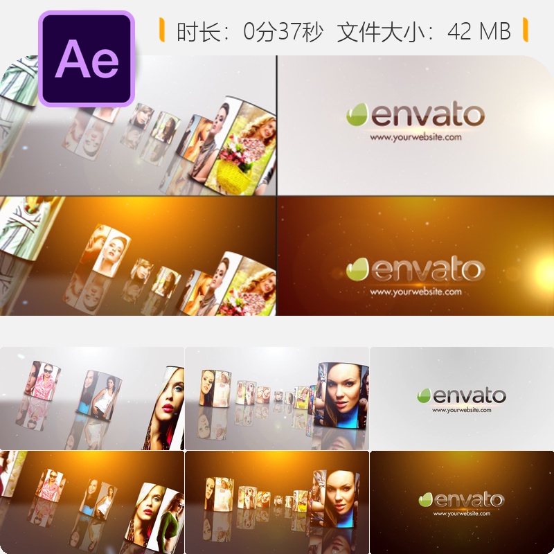 AE模板时尚品牌3D圆柱多图像LOGO动画企业宣传片开场4K视频展示