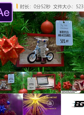 圣诞树促销AE模板绿色装饰节日气氛冬季主题4K视频动画制作素材