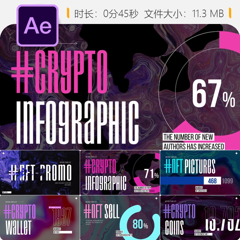 NFT加密货币数据信息图表动画展示AE模板大数据元宇宙动态图表
