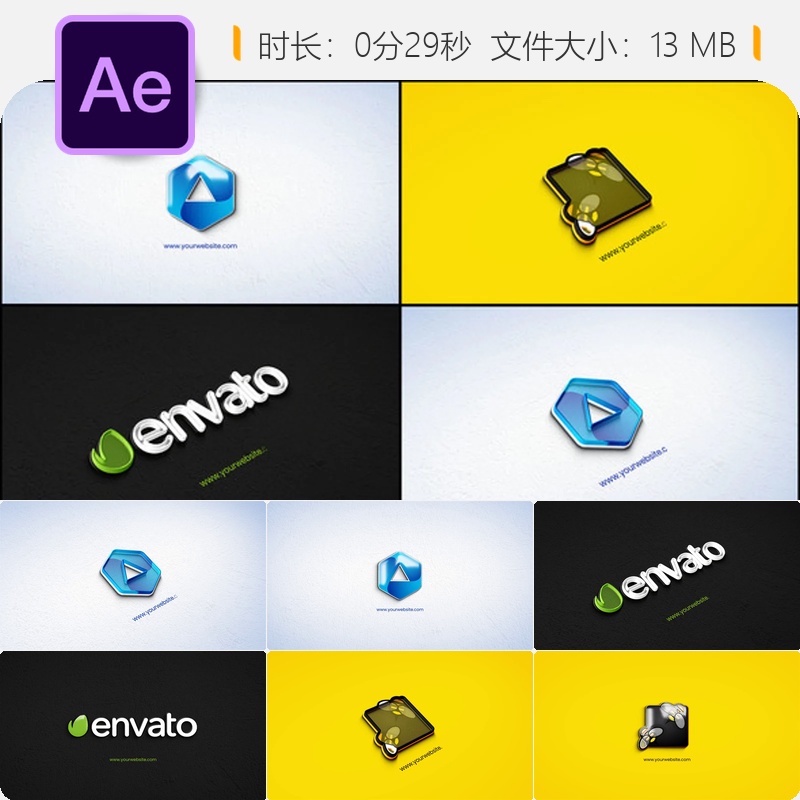 优雅3D光泽LOGO动画AE模板企业标志展示片头设计流畅液体风格