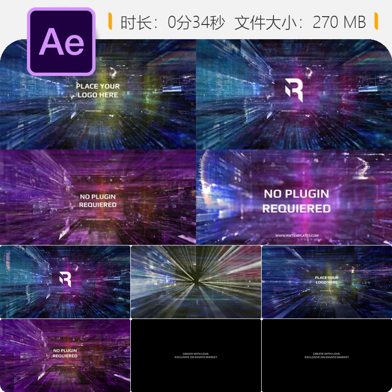Cyber Logo 2 AE模板比特币加密货币高科技数据网格LOGO动画4K