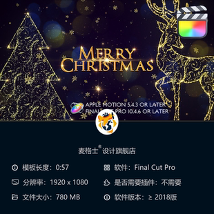 欢乐圣诞节日相册动画模板 饰闪烁效果FCPX视频素材下载 雪花装