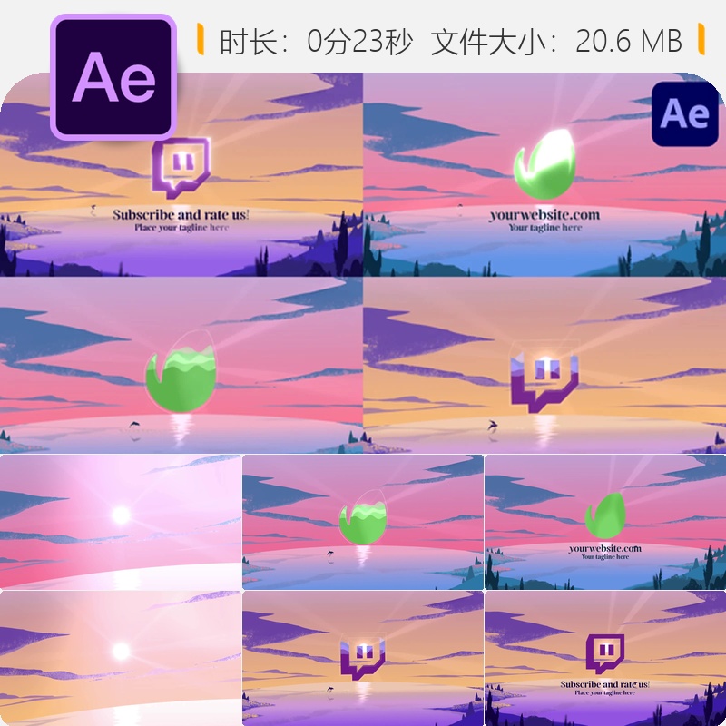 夏日海湾卡通画笔AE模板LOGO动画社交媒体视频片头热带度假风