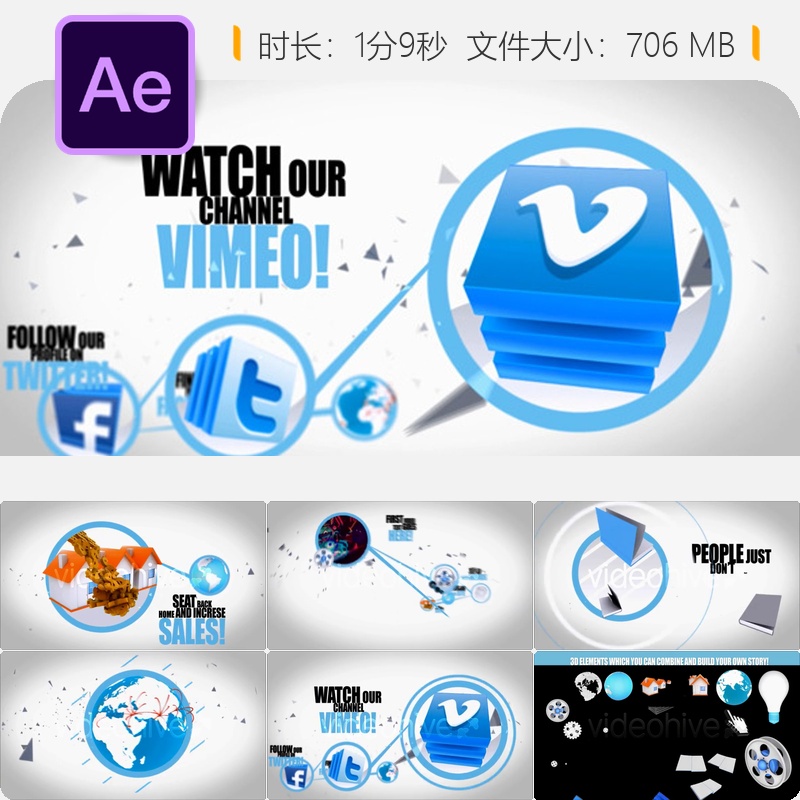 全球推广AE模板创意动画企业宣传3D元素产品展示网站SEO优化包