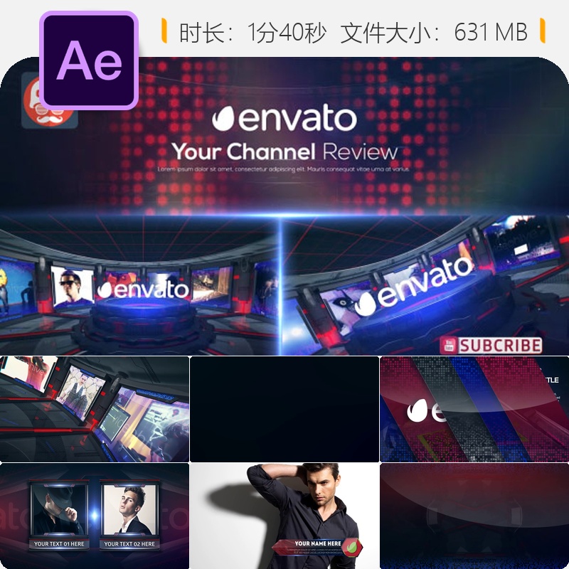 AE模板现代动态频道开场预告片电视广播包装片头Youtube推广订阅