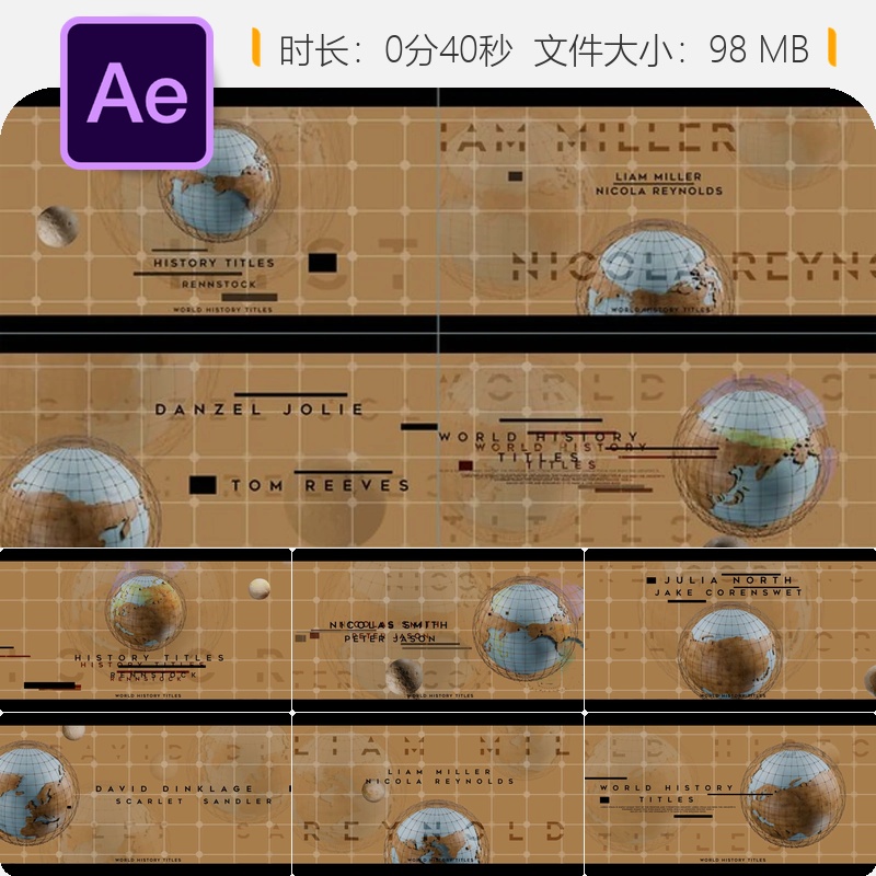 世界历史纪录片开场AE模板3D地球古地图电影片头英雄史诗风格