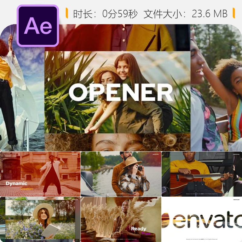 现代简约动态相册LOGO开场AE模板画廊相册效果展示免费快速版