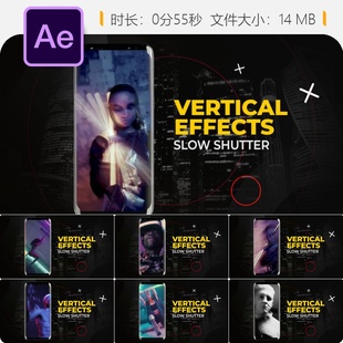 AE模板故障艺术RGB失真科幻城市夜景特效 Shutter Vertical Slow