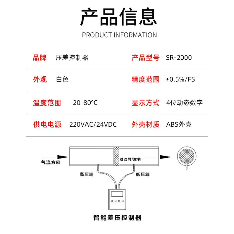 除尘过滤器智能数显压差控制器差压报警器压差计压差表数字压力表