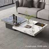 意式 轻奢大理石方形茶几客厅小户型极简奢石茶台设计师款 茶几组合