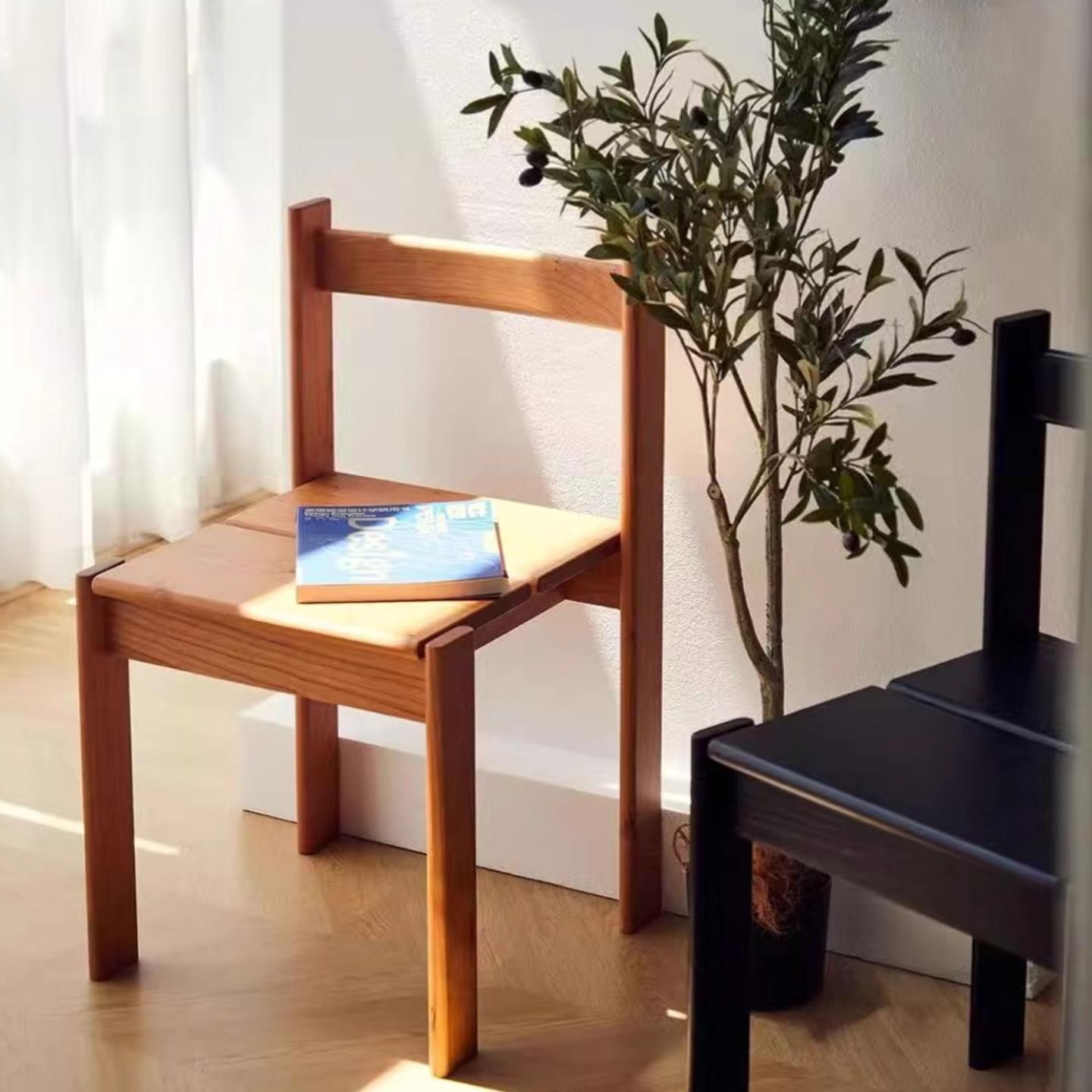 中古实木可折叠放餐椅日式樱桃小户型靠背休闲化妆茶凳子咖啡家用