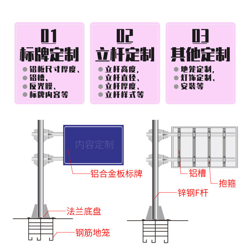 反光道路交通标志牌杆件公路警示牌标示牌安全指示牌交通标志杆