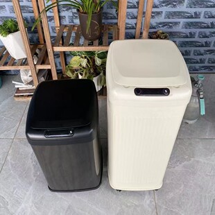 50l感应垃圾桶不锈钢 大号厨房客厅家用酒店大堂可移动带滑轮加厚