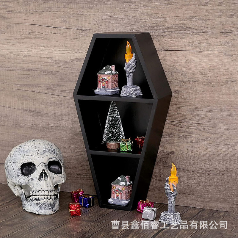 暗黑风置物架家庭幽灵哥特式装饰黑色浮动木制搁板置物架壁挂架