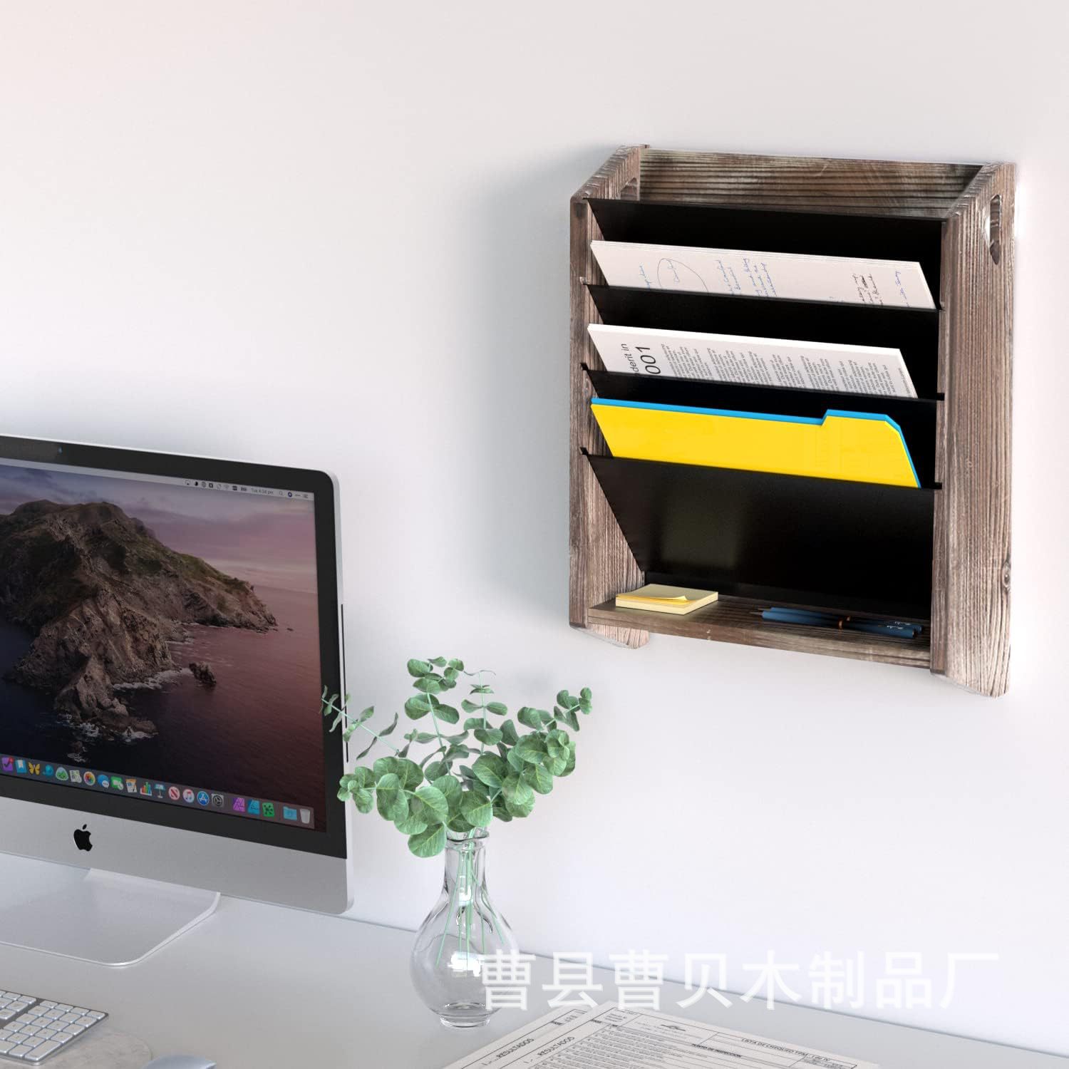 木质壁挂式墙上置物架信件卡片储存架电脑旁资料整理架乡村风格