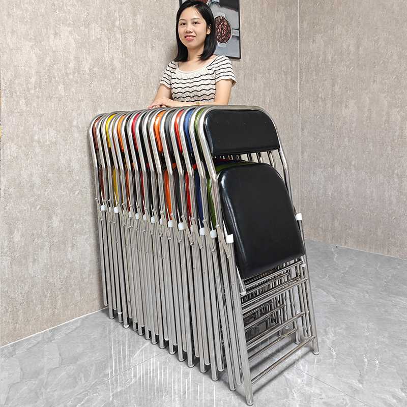 6R加厚不锈钢椅子久坐舒服可折叠椅靠背凳子家用红色结婚老式座椅