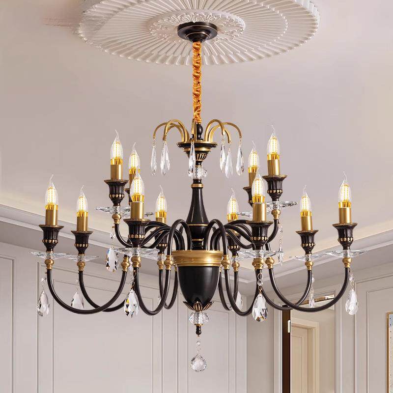 美式全铜吊灯客厅灯水晶蜡烛灯法式简约复古餐厅灯卧室灯新款3302