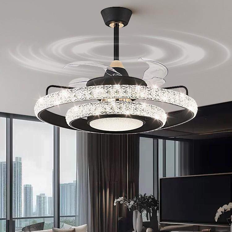 餐厅吊扇灯2025年新款意式轻奢大气家用冰裂纹卧室客厅电风扇吊灯