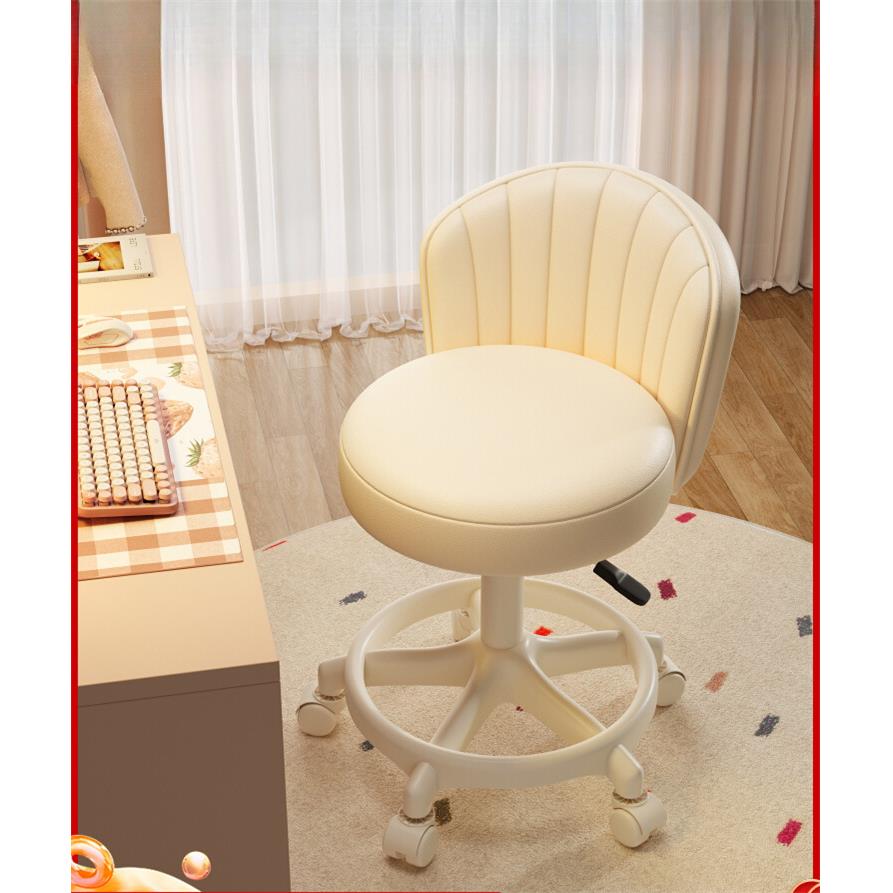 奶油风化妆椅家用椅子靠背梳妆台凳子女生卧室升降转椅美甲凳滑轮
