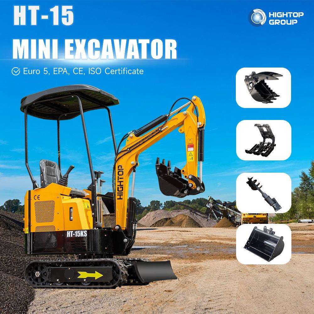 出口法国HT15微型挖掘机 先导动臂侧摆农用挖土机 汽柴油挖机工厂