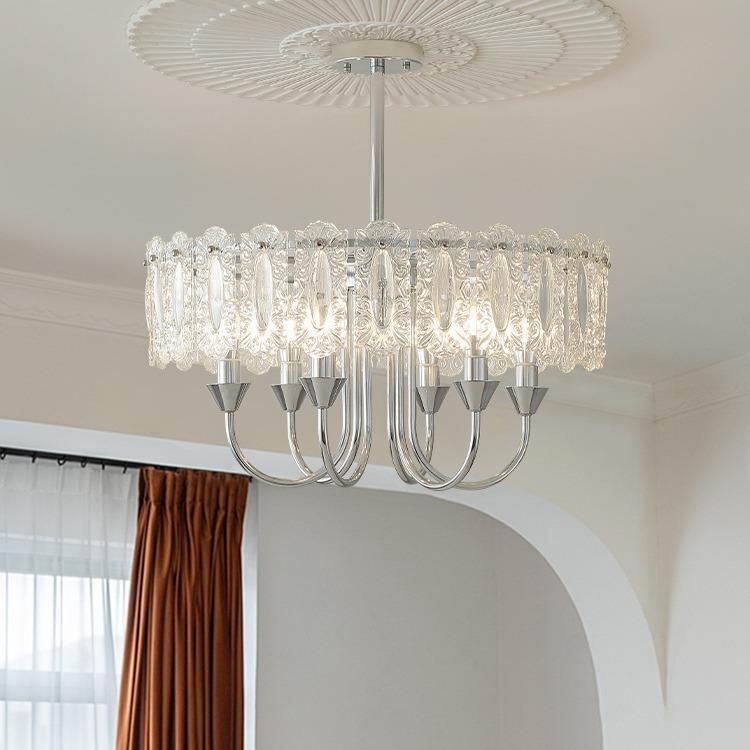 法式复古卧室吊灯玻璃美式中水晶古客厅餐厅书房衣帽间银色灯具