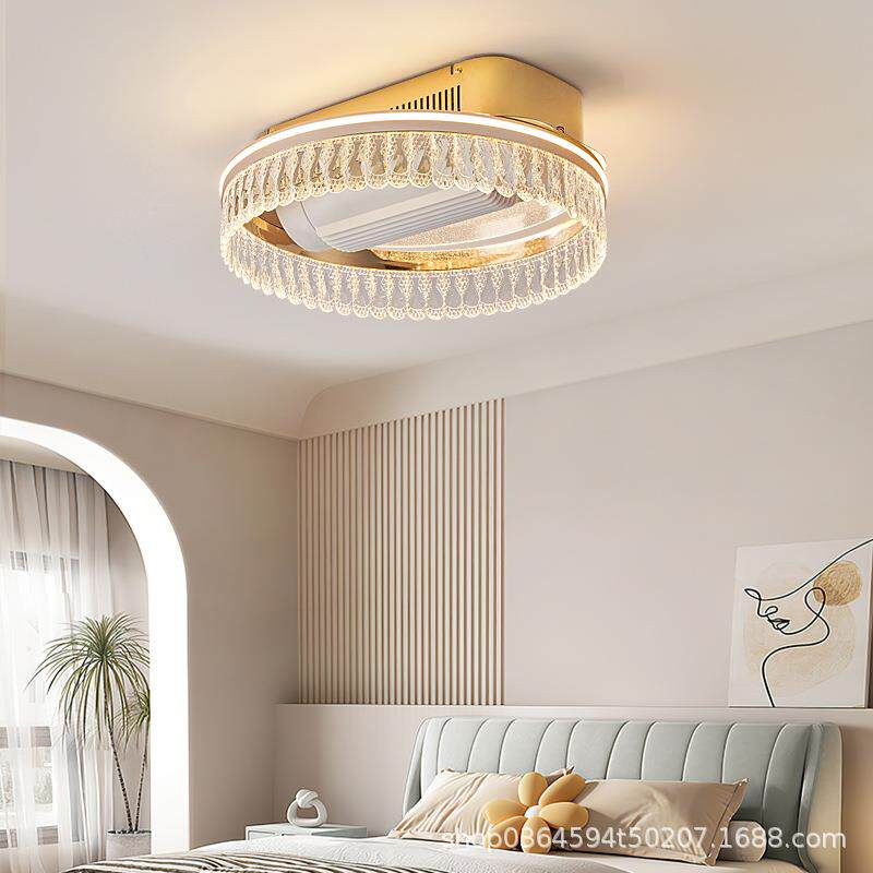 轻奢水晶卧室无叶风扇灯吊扇灯静音2024新款餐厅主卧室水晶吸顶灯