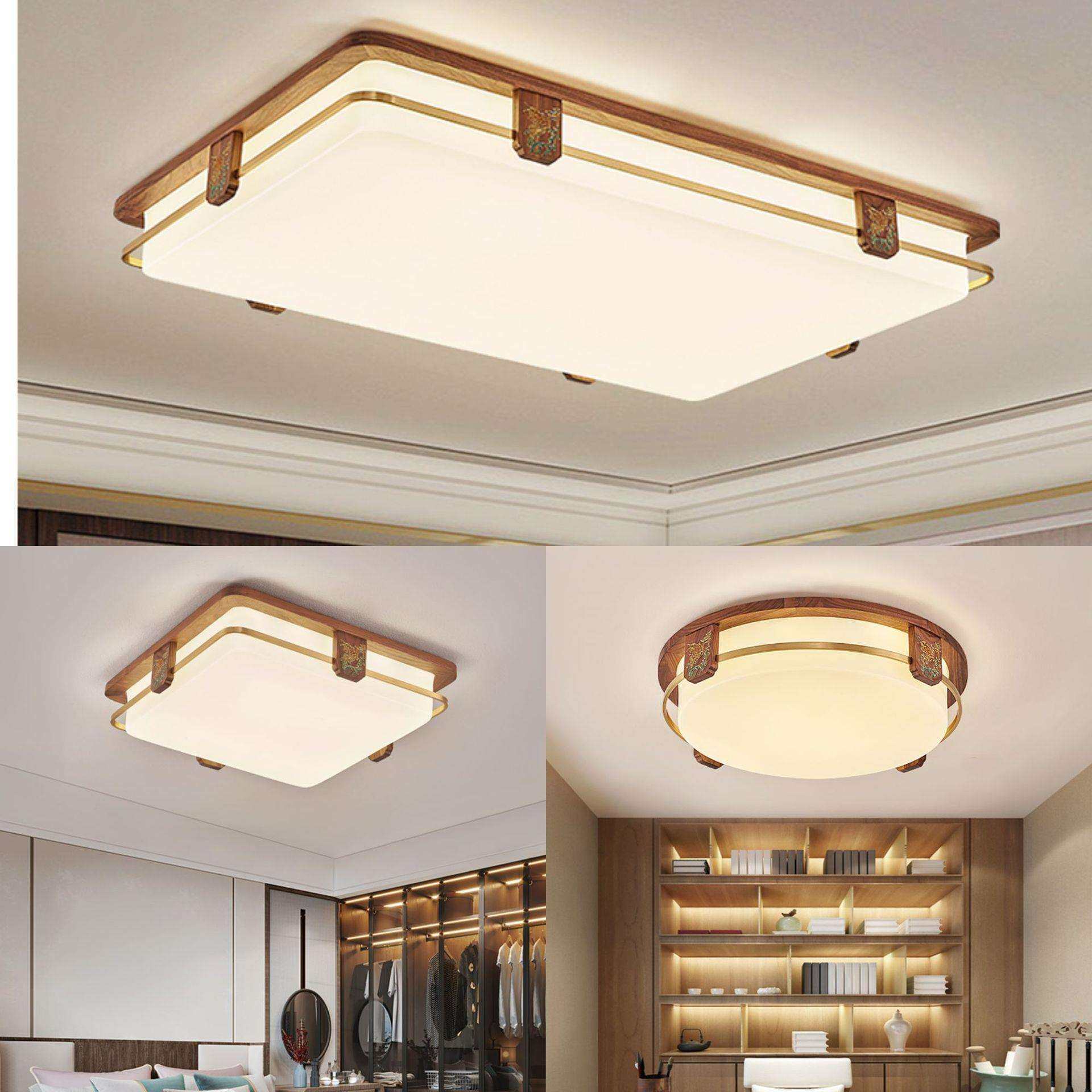 新中式吊灯全铜客厅灯中国风大气黑胡桃实木餐厅吸顶灯具中山