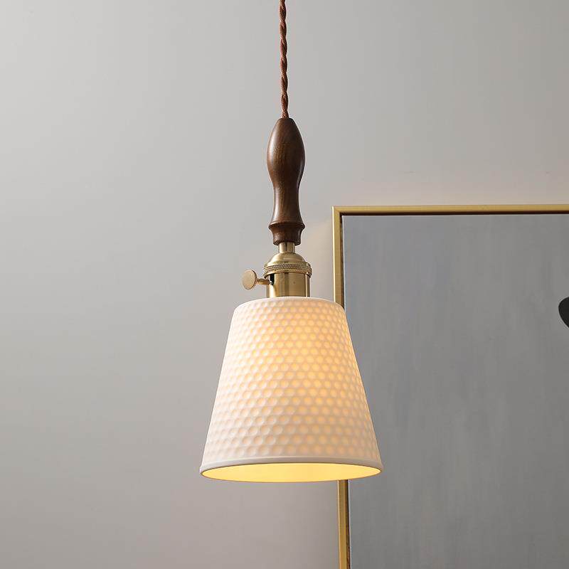 胡桃木日式陶瓷简约卧室床头入户灯具 轻奢美式吧台玄关全铜吊灯