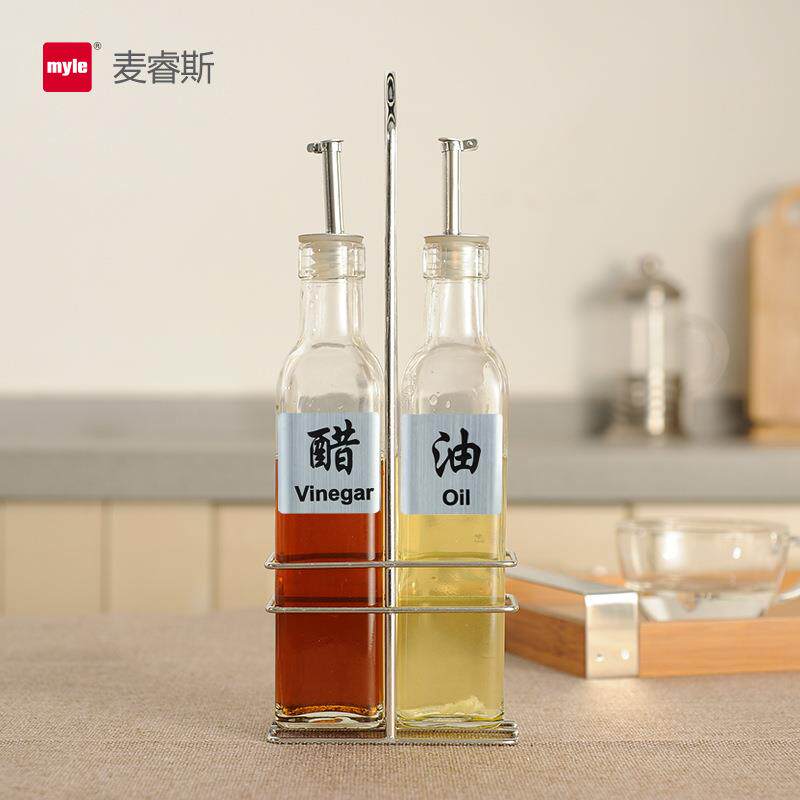 myle玻璃油醋瓶 酱油 调味瓶罐3件套装 香油瓶350ml 带架子