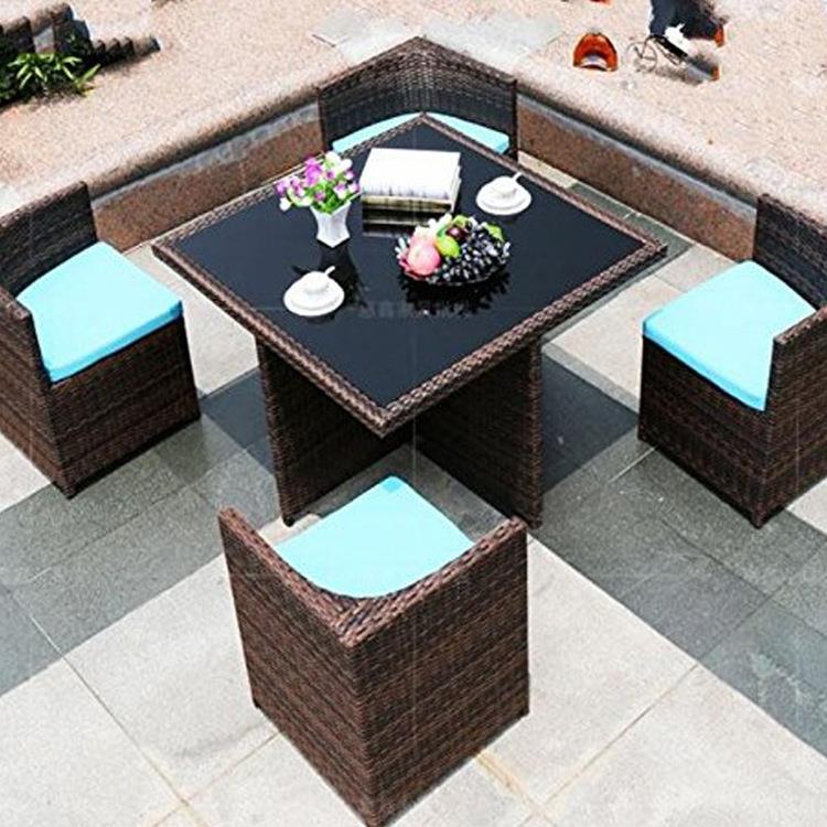 户外家具成套休闲餐桌椅 休闲庭院阳台藤编桌椅藤椅五件套