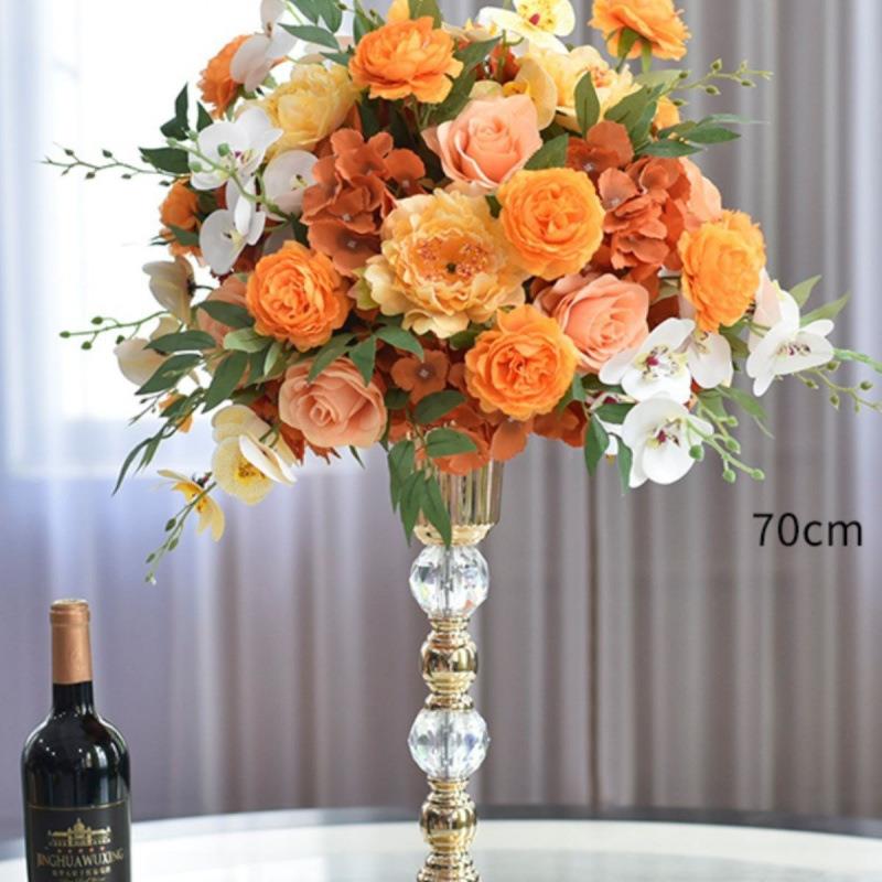 仿真花假花高档电镀水晶桌花酒店餐厅宴会圆桌中间装饰摆件餐桌花