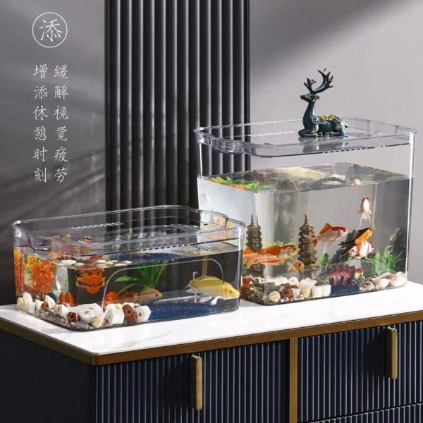 缸金鱼缸带盖透明态小型家用造景乌龟缸大客厅斗鱼缸生迷你水族箱