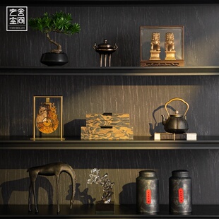 新中式茶室氛围布置摆件高端书房博古架样板间高级感轻奢禅意装饰