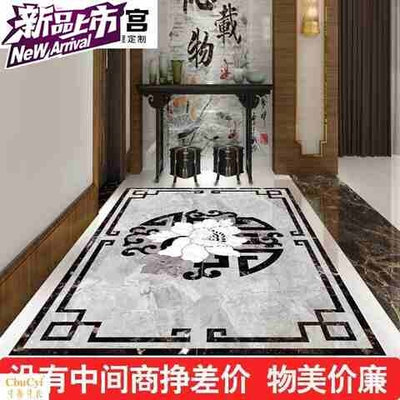 新中式客厅拼花灰色入户玄关瓷砖造型定制地e心瓷砖水刀拼花地毯