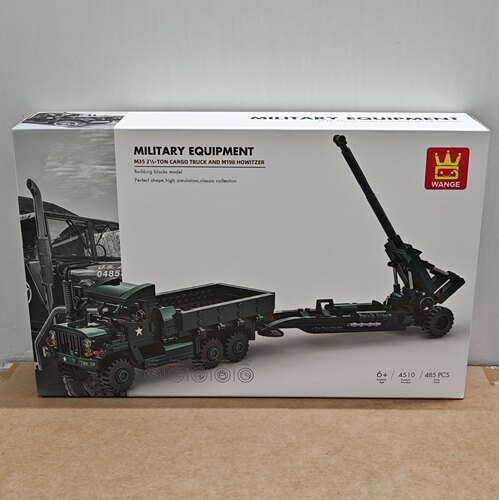 万格军事系列4510M35a2卡车+m198榴弹炮小颗粒儿童拼装积木玩具