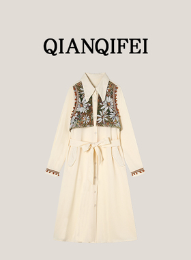 3-13F  新款重工刺绣法式系带假两件衬衫连衣裙 25Q-6061