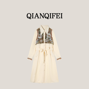 重工刺绣法式 新款 系带假两件衬衫 连衣裙 6061 25Q 13F