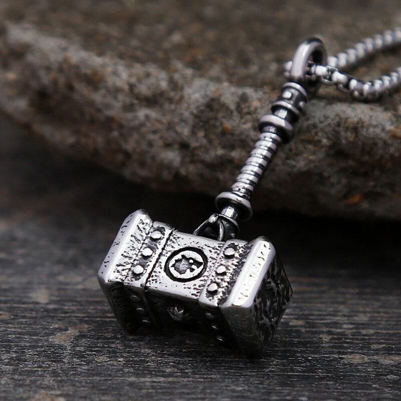 Nordic Vintage Thor Hammer Pendant Stainless Steel Viking Wo
