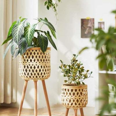编织绿植架简约阳台移动可花盆落地式客厅手工花篮置物架藤编竹篮