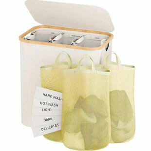 可折叠分类标脏衣篮楠竹收纳筐分区带盖脏衣篓