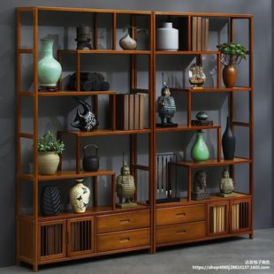博古架实木中式书架茶家具酒柜花架隔断柜客厅摆件多层落地置物架