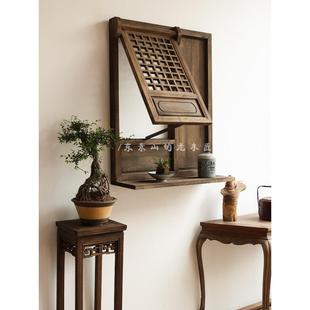 中式上翻窗仿古做旧置物板支摘窗古风复古花窗挂件装饰东阳木雕