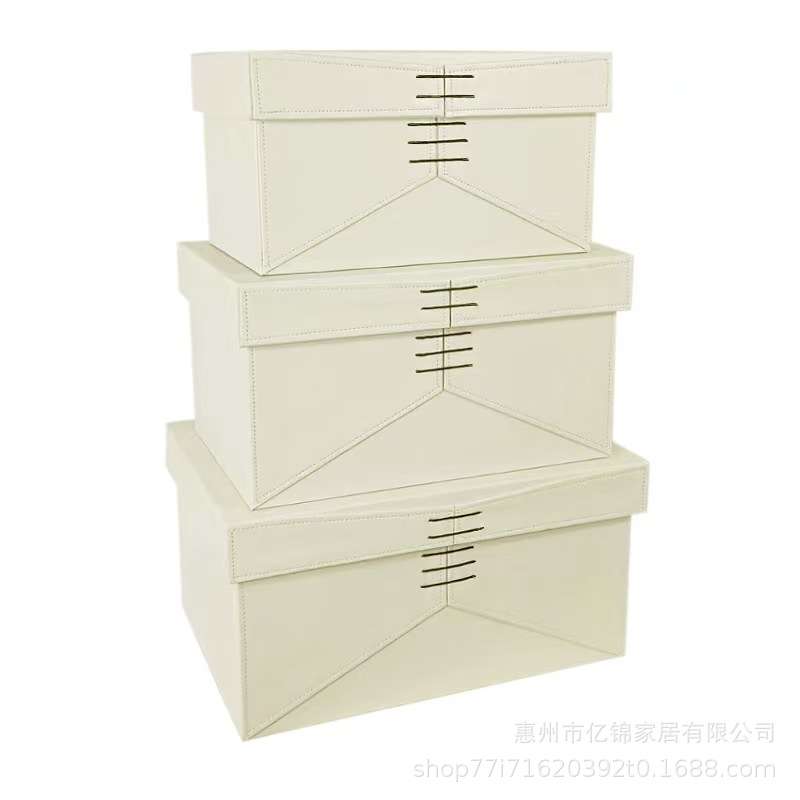 新中式木质pu皮革绑绳收纳储物箱样板间衣帽间柜顶角落储物整理盒