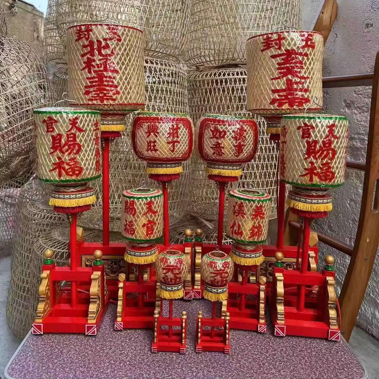 潮汕竹编油纸迷你小高灯笼传统拜神供灯创意中式手工艺品桌面摆件