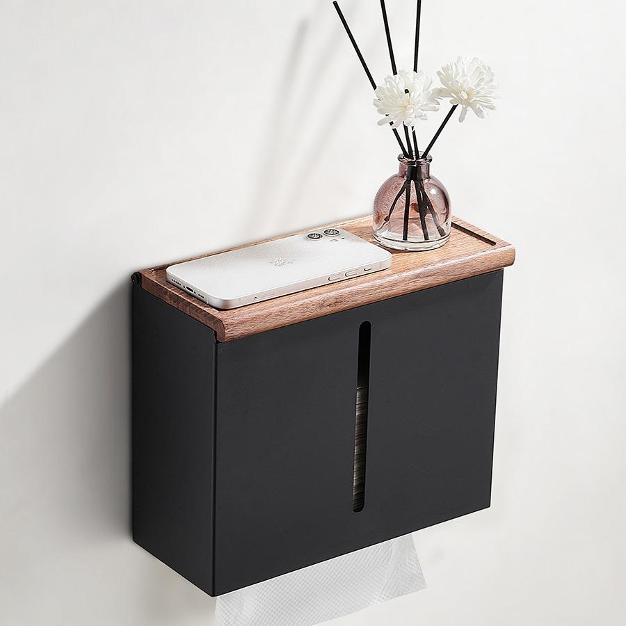 卫生间草纸盒免打孔胡桃木纸巾盒酒店厕所极简风手纸盒卷纸抽纸架