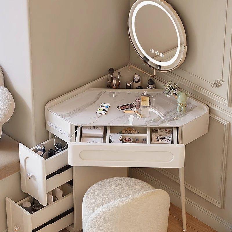 汐木三角法式奶油小型化妆桌卧室现代简约墙角斗柜一体转角梳妆台