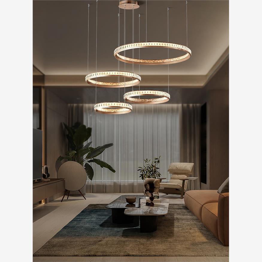 现代轻奢loft客厅吊灯意式极简创意圆环形复式楼别墅餐厅水晶灯具