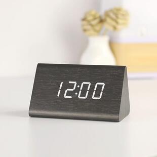 北欧闹钟多功能简约木质学生时钟复古木纹台钟创意夜光静音电子钟